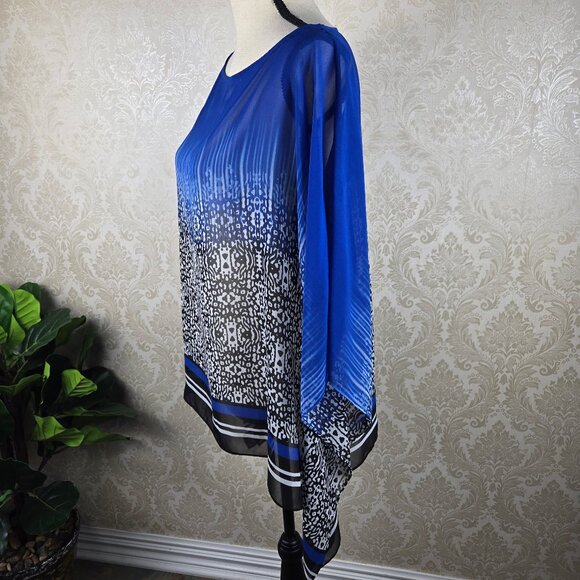 Chaus Size Medium Blue Black White Flowy Blouse Sheer Lightewight Stripes - Picture 4 of 9